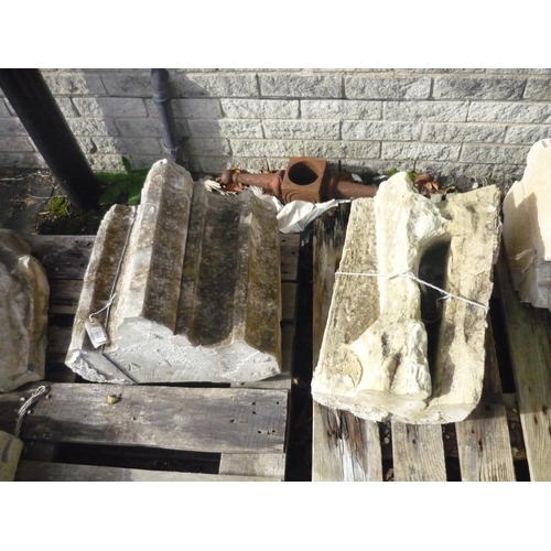 477 - York Minster stone - Two 19th C large shaft moulding sections (45cm x 39cm x 33cm)