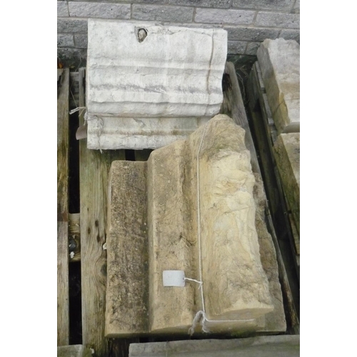 480 - York Minster stone - Two 19th C large shaft moulding sections (45cm x 45cm x 42cm and 45cm x 39cm x ... 