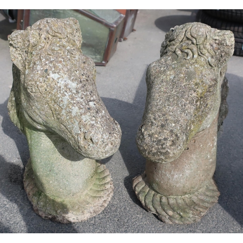 471 - Pair of concrete horses heads