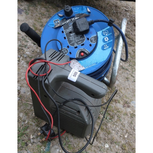 500 - Four socket 25m extension cable and a Challenge 12V battery charger