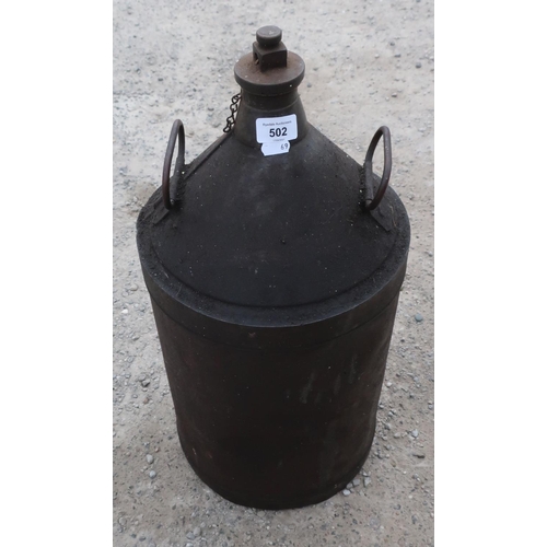 502 - Large quality double handled oil can with brass screw lid