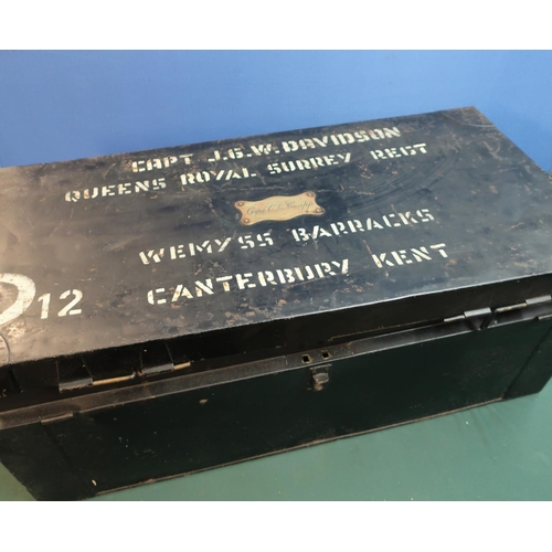 28 - Military japed metal uniform trunk with brass plaque for Captain G.A.Knapp, with additional white pa... 