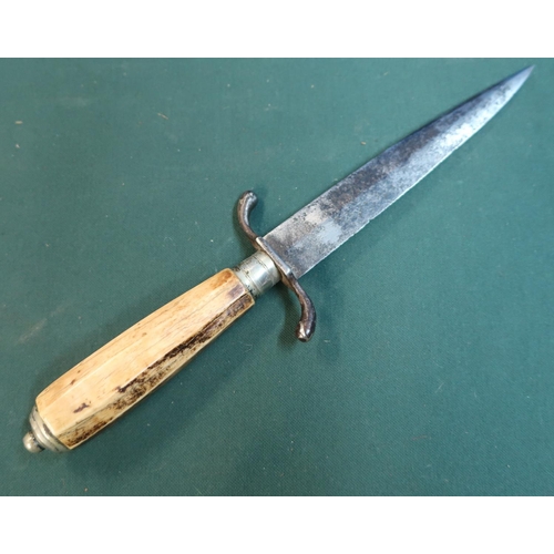 44 - 18th century German spear-point dagger with octagonal bone handle.  15cm (6 inches) steel blade stam... 