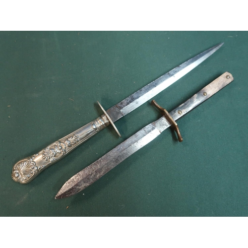 45 - Gentleman’s /Gambler’s cutlery handled stiletto knife 15cm (6”) steel blade. White metal guard and e... 