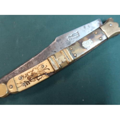 60 - 3 part lot comprising:
1.	Antique Spanish Navaja folding knife. The 15cm (6”) steel blade stamped BE... 