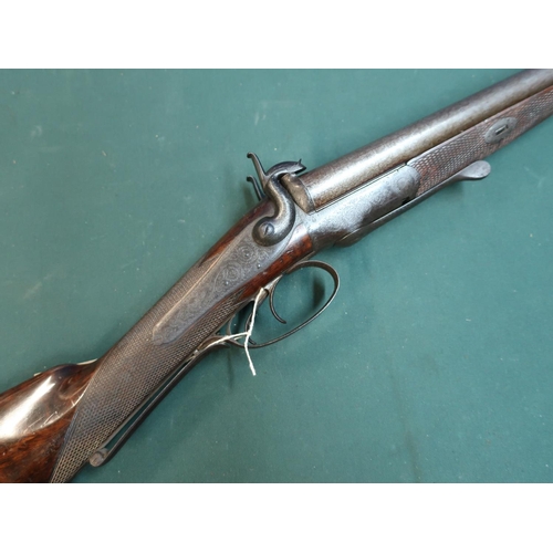 117 - J. Blanch & Son underlever opening 12 bore double barrelled pinfire shotgun, with 30 inch Damascus b... 