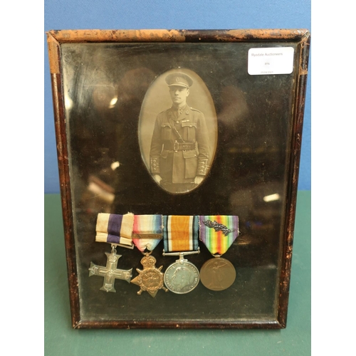 198 - Leather easel framed and mounted MC WWI group of medals awarded to Major W.M.Biden, a display with c... 