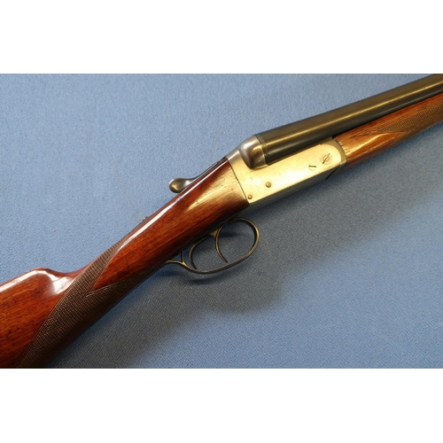 432 - Master 12 bore Spanish side by side shotgun with 27 1/2 inch barrels and 14 1/4 inch straight throug... 