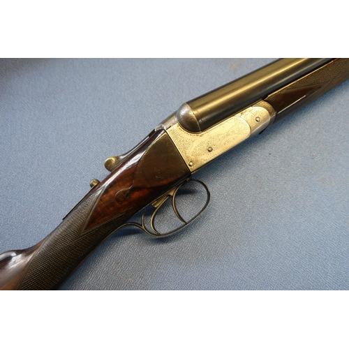 446 - Unnamed 12 bore side by side shotgun with 28 inch barrels and 15 1/4 inch straight through stock, se... 