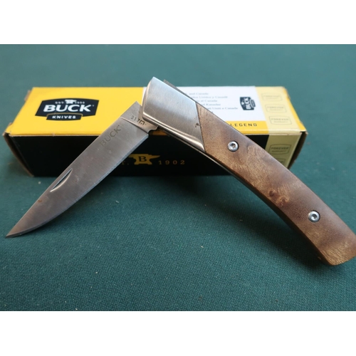 166 - Buck folding pocket knife with Birchwood and steel handle