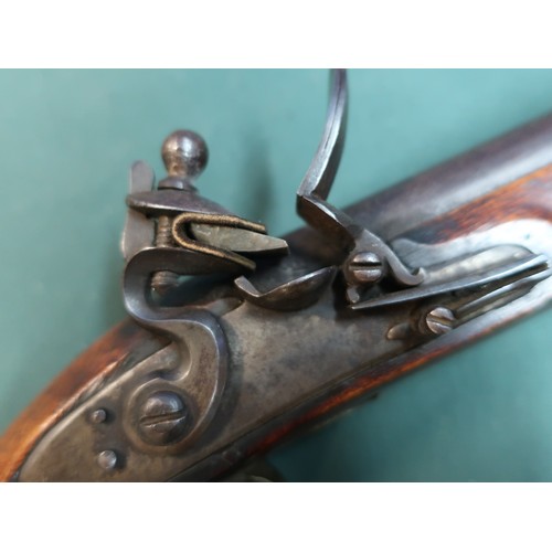 89 - Flintlock holster pistol c. early 1800s. 16.5cm (6”) round steel barrel stamped TOWER PROOF with mar... 