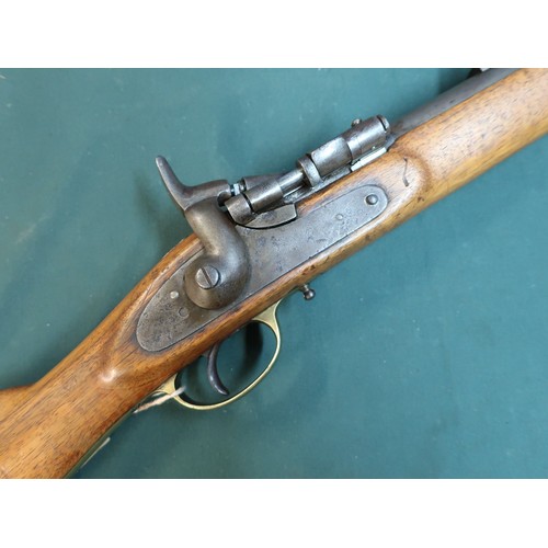 92 - Snider action .577 carbine rifle with fixed fore sights and adjustable rear sights, 19 inch barrel w... 