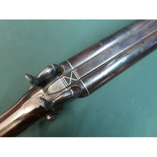 96 - Thompson side by side percussion cap circa 14 sporting shotgun with 23 inch barrels with white inlai... 