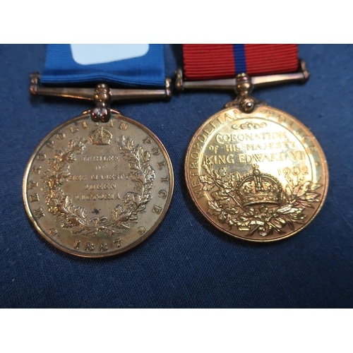 212 - Pair of medals including Queen Victoria 1887 Jubilee metropolitan police medal awarded to  PC.T. Fit... 