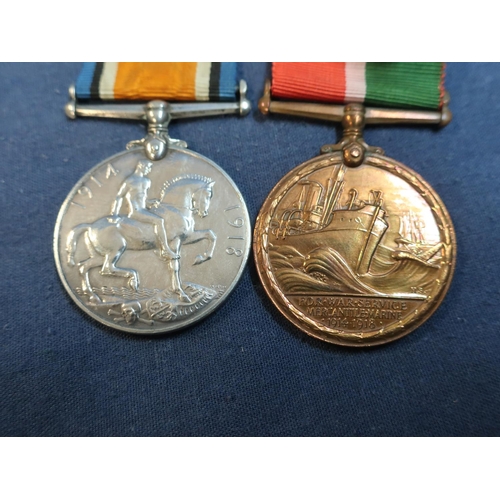 221 - WWI pair comprising 1914-18 war medal and mercantile marine medal  awarded to Walter.H.Reed (2)