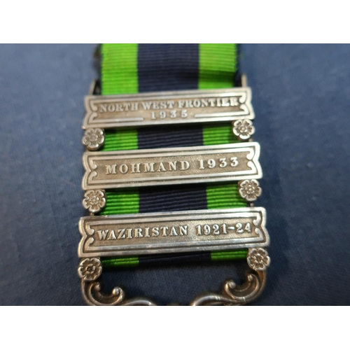 226 - George V Indian General service medal with clasps for WAZiristan 1921-24 mohmand 1933 and north west... 