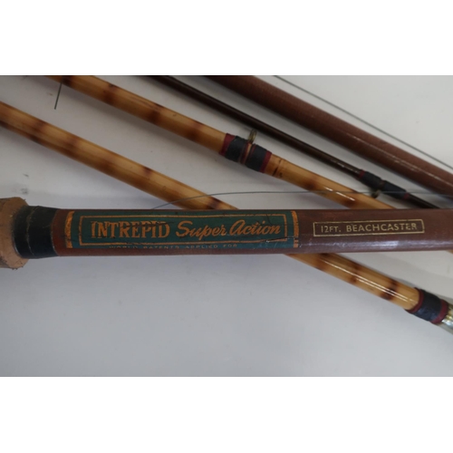 286 - Intrepid Super Action 12ft beach caster sea fishing rod, with Olympic graphite open face reel and a ... 