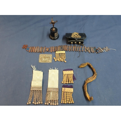 3 - Signals regimental trophy with statuette a Calvary shoulder belt pouch, various tassels, regalia, br... 