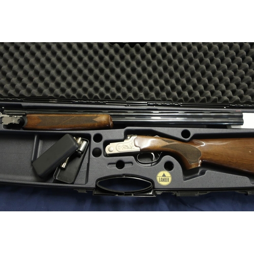 441 - Cased Lanbar T2020 20 bore over under ejector shotgun with multi choke 28inch barrels single trigger... 