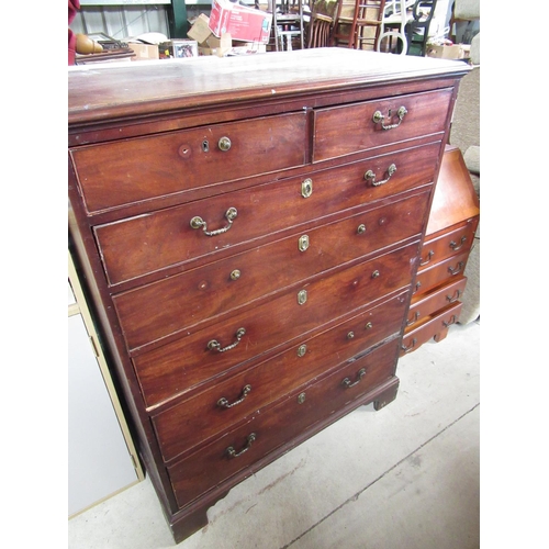 485 - Tall Geo.111 mahogany chest of two short and five long cock beaded drawers, on bracket feet W107cm x... 