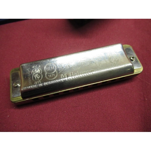 146 - Part set of Hohner Blues Band harmonicas, lacking one in zip case (6) and two Hohner Blues Harp harm... 