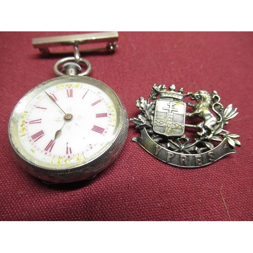 155 - Continental silver open face fob watch, white Roman dial with gilt detail, engraved case stamped 935... 