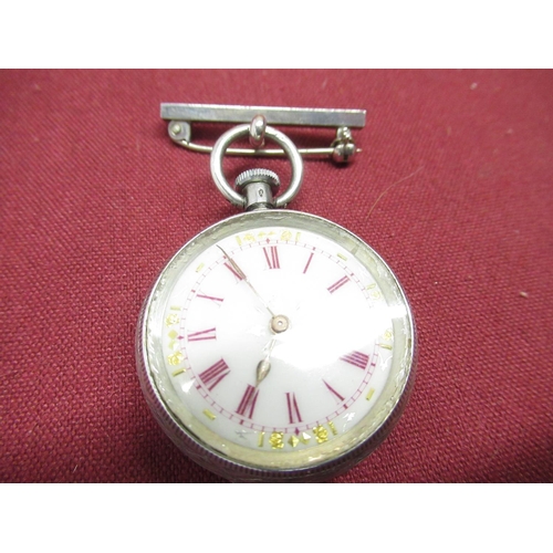 155 - Continental silver open face fob watch, white Roman dial with gilt detail, engraved case stamped 935... 