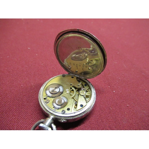 155 - Continental silver open face fob watch, white Roman dial with gilt detail, engraved case stamped 935... 