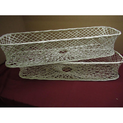 164 - Pair of white open wire work rectangular plant troughs L90cm W24cm H17cm (2)