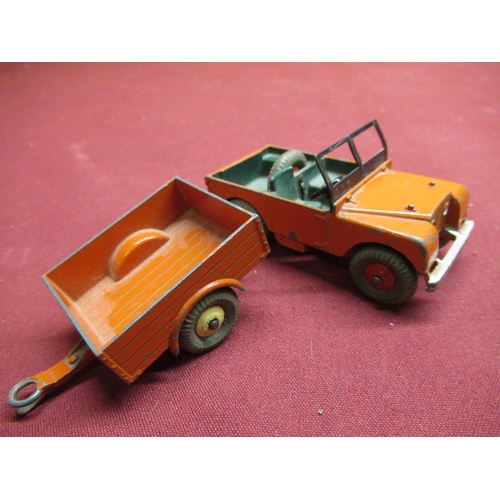 23 - Dinky Landrover 340 orange with red wheels and grey tyres, lacks driver & similar Land Rover trailer... 