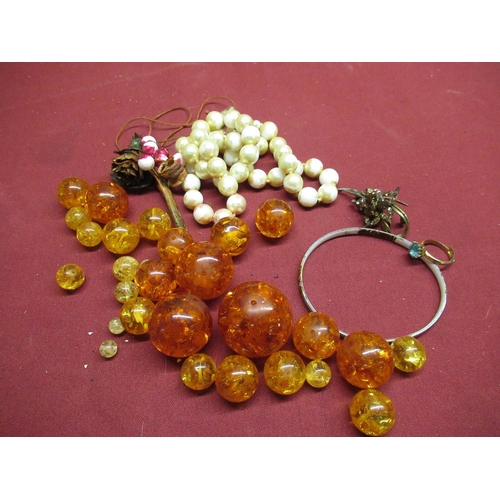 27 - Synthetic amber beads, simulated pearl necklace, enamel bangle etc (AF)
