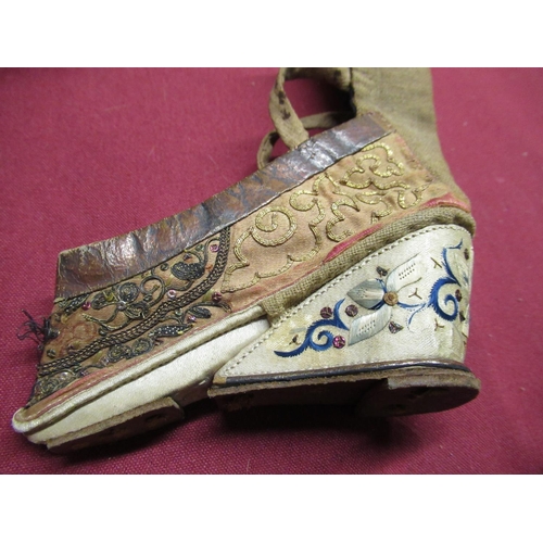 314 - Pair of 20th C children's canvas shoes with silk fine wirework and needlepoint decoration, 20th C Ch... 