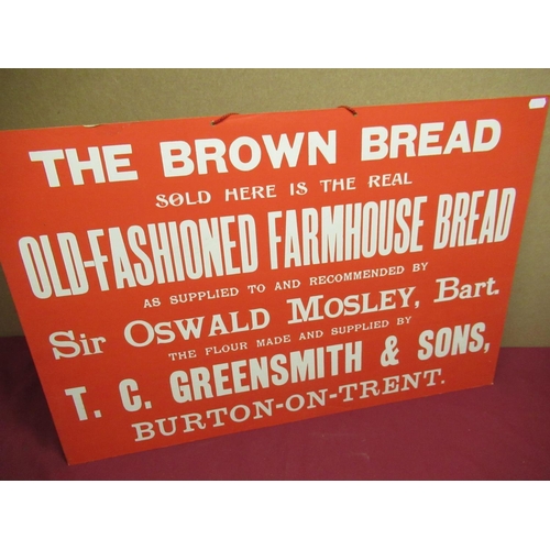 333 - 20th C T.C. Greensmith & Sons, Burton-on-Trent, The Brown Bread advertising board, 75cm x 49.5cm