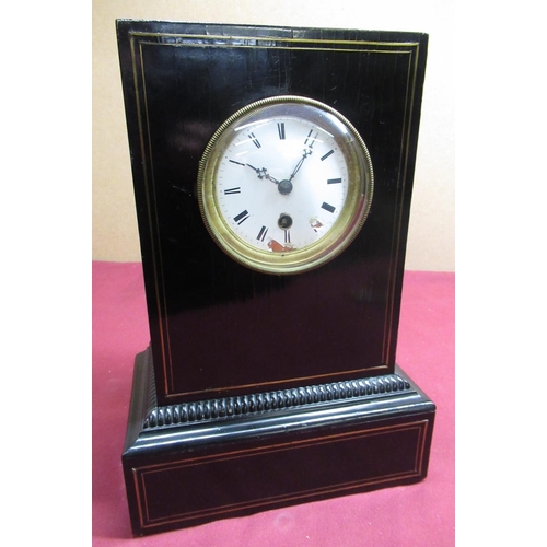 103 - 3/4 19th C French ebonised case with brass stringing white enamel dial, a single train movement stam... 