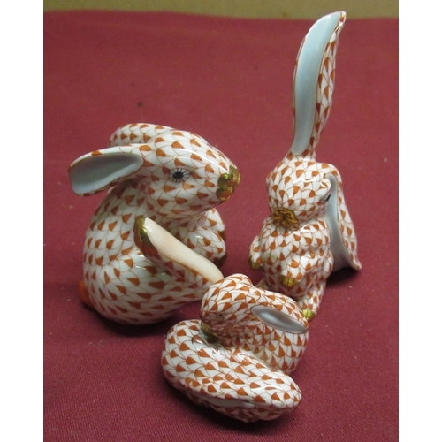 16 - Herend model of a pair of Rabbits 5324, another Bunny Rabbit 5387 and Funny Bunny 5325, red Fishnet ... 