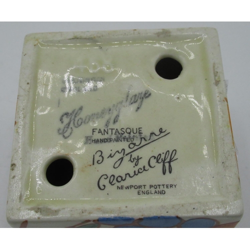 24 - Clarice Cliff Bizarre Fantasque Honeyglaze cube inkwell and cover decorated in Fruitburst pattern, p... 