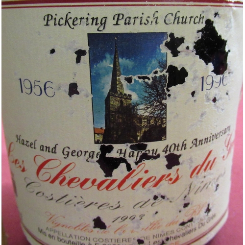 431 - Commemorative bottle of Les Chevaliers Du Gres Red Wine for Pickering Parish Church 1956-1996, in wo... 