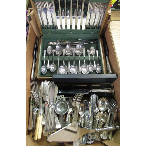 442 - 1930s Butler cased canteen of cutlery, six place settings, other plated and EPNS cutlery (QTY)