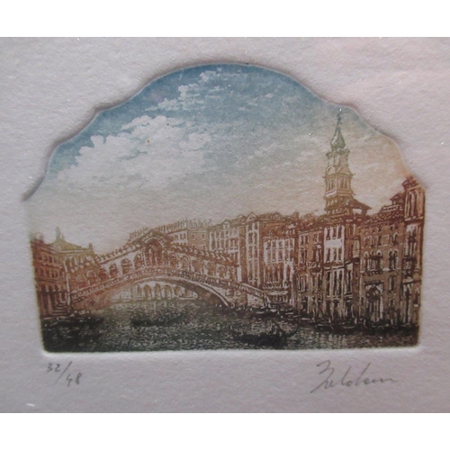 444 - Set of six Ltd.ed artists proof prints of various Venetian scenes, St Mark's Square, Bridge of Sighs... 