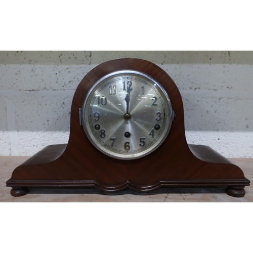 101 - 1930s mahogany cased mantle clock silvered dial with applied chrome plated numerals and hands three ... 