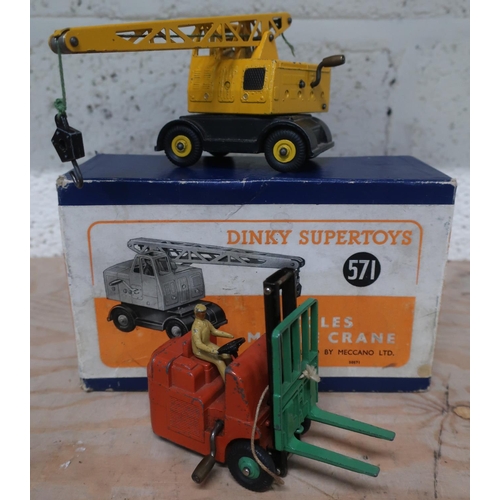 21 - Dinky Supertoys Coles Mobile Crane 571, in original blue box and a Dinky Coventry Climax fork lift t... 