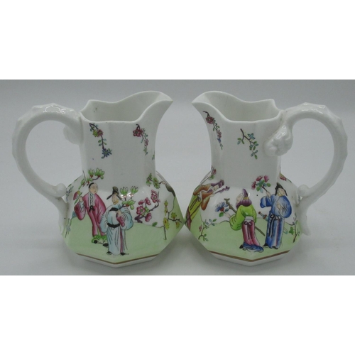 1219 - Two Spode Felspar Porcelain hydra jugs, chinoiserie decorated with courting couples in garden landsc... 