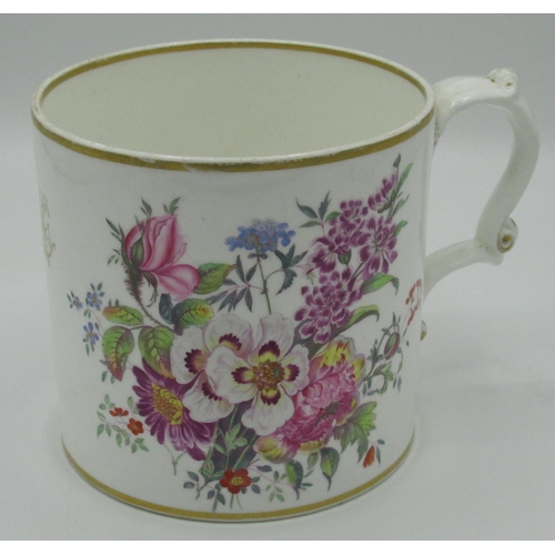 1220 - Large late Victorian Staffordshire mug, body printed and enamelled with a profuse spray of wild flow... 