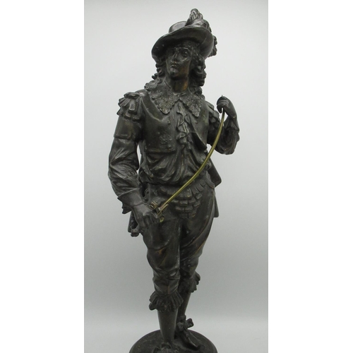 1257 - Late 19th century bronzed spelter figure of Don Juan after Diev Leroy, modelled in traditional guard... 