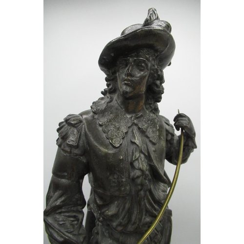 1257 - Late 19th century bronzed spelter figure of Don Juan after Diev Leroy, modelled in traditional guard... 