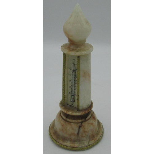 1159 - 19th century Grand Tour alabaster desk thermometer with gilt metal ropetwist decoration, Fahrenheit ... 