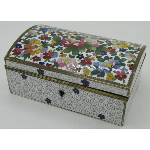 1160 - Early 20th Century Japanese cloisonne enamel jewellery box, domed top polychrome decorated with prof... 