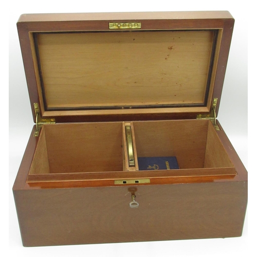 1161 - 20th Century cedar lined two section cigar Humidor, with brass framed removable grill, lock stamped ... 