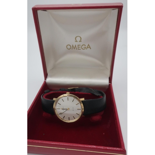 1116 - 1970's Gents Omega De Ville 9ct gold manual wrist watch, circular dial with baton numerals, movement... 