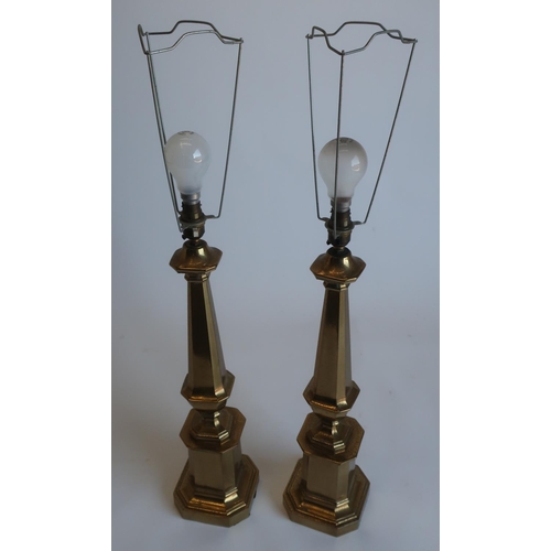1251 - Pair of Dutch style brass table lamps of hexagonal tapering form on stepped bases H50cm (2)